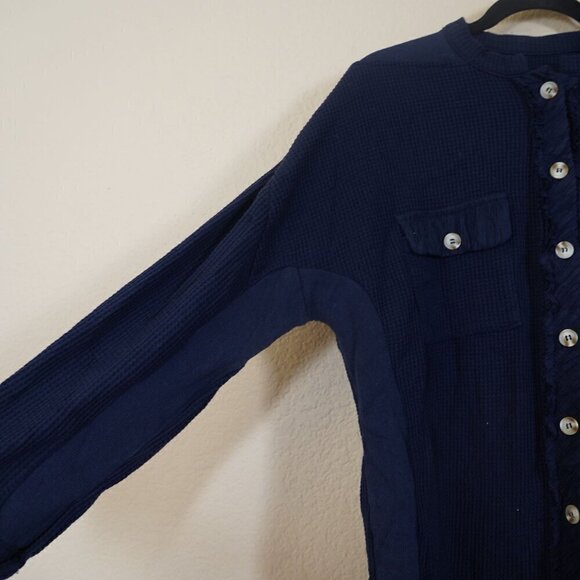 Chouyatou Loose Fit Batwing Sleeve Waffle Knit Button Down Shirt Jacket L boho - Picture 4 of 7